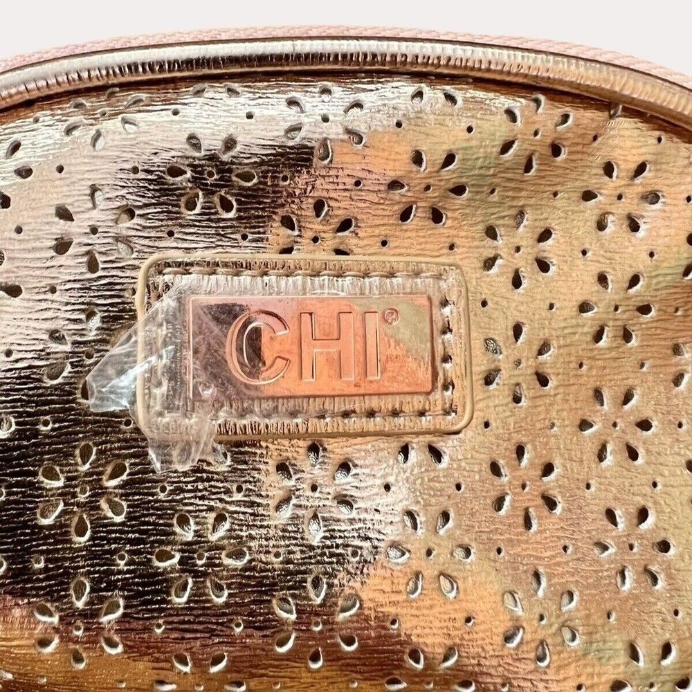 Chi Rose Gold Floral Cut Out Makeup Bag Accessory Pouch Satin Lined New NWOT - Picture 2 of 5